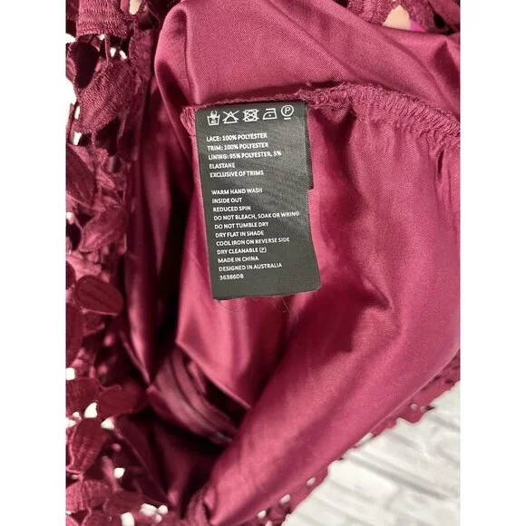 BARDOT Women's Wine Lace Halter Neck Bodycon Gemma Midi Dress US 6 - Picture 6 of 7